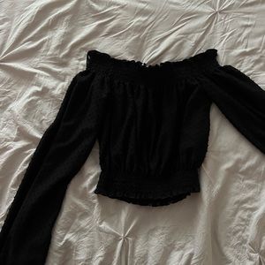 Black off the shoulder crop long sleeved blouse